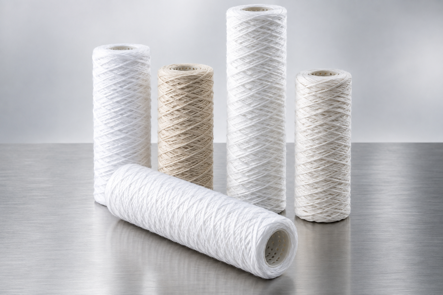 Filtros encordados de polipropileno, algodón blanco y algodón natural